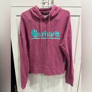 Carhartt Women's Magenta Hoodie with Teal Logo